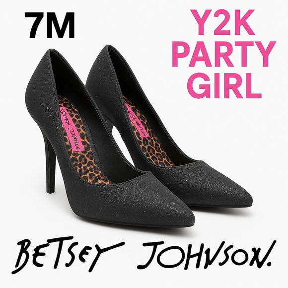 Betsey Johnson Shoes - Y2K Betsey Johnson Black Glitter Stiletto Heels Women’s 7M Party Club Pumps